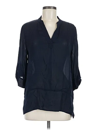 Pre-owned Michael Stars 3/4 Sleeve Silk Top Blue Plunge Neckline Tops
