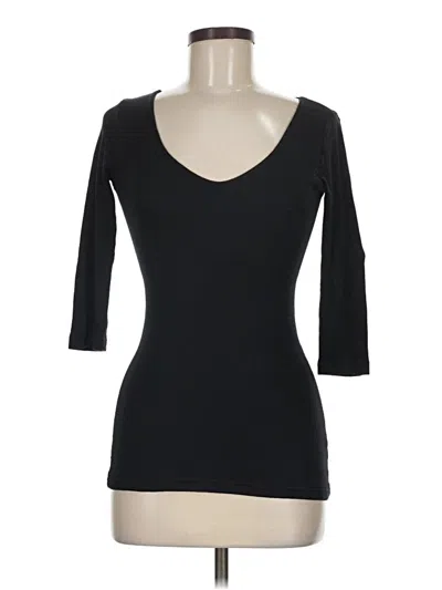 Pre-owned Michael Stars 3/4 Sleeve Top Black Solid Pattern Scoop Neck Tops