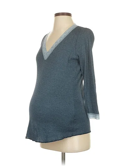 Pre-owned Michael Stars 3/4 Sleeve Top Blue V Neck Tops