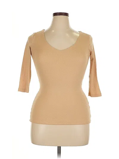 Pre-owned Michael Stars 3/4 Sleeve Top Tan Scoop Neck Tops In Brown