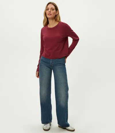 Michael Stars Aiko Crewneck Long Sleeve Tee In Burgundy