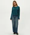 Michael Stars Aiko Rolled Edge Long Sleeve Cotton T-shirt In Green