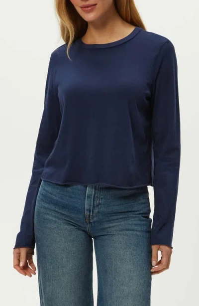 Michael Stars Aiko Rolled Edge Long Sleeve Cotton T-shirt In Blue