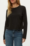 Michael Stars Aiko Rolled Edge Long Sleeve Cotton T-shirt In Black