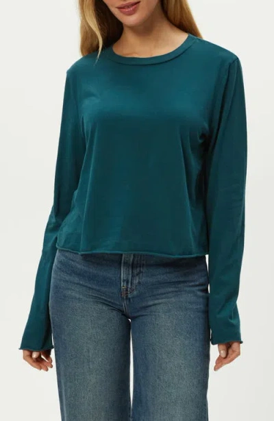 Michael Stars Aiko Rolled Edge Long Sleeve Cotton T-shirt In Blue