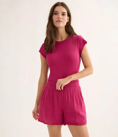 Michael Stars Alva Gauze Smocked Short In Pink