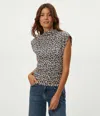 Michael Stars Amara Leopard Print Power Shoulder Tee In Black