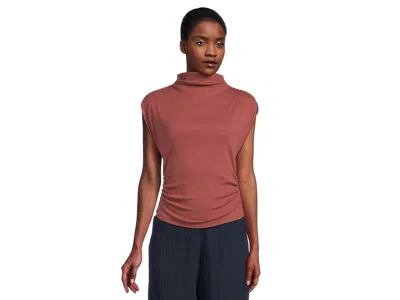 Michael Stars Amara Mock Neck Power Shoulder Top In Pink