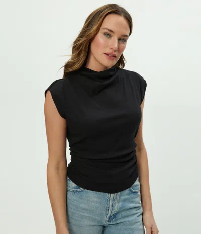 Michael Stars Lara Ribbed Mock Neck Top In Black