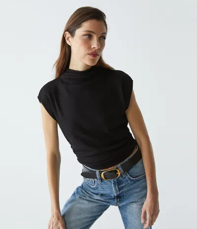 Michael Stars Amara Ribbed Power Shoulder Tee In Spritz