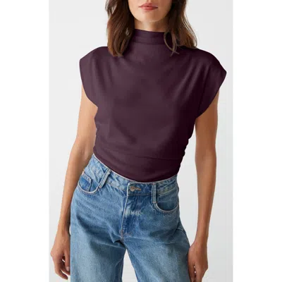 Michael Stars Amara Ruched Cowl Neck Rib T-shirt In Beetroot