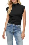 Michael Stars Lara Ribbed Mock Neck Top In Black