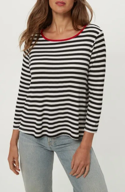 Michael Stars Amelee Striped Ribbed Boat Neck Tee In Black