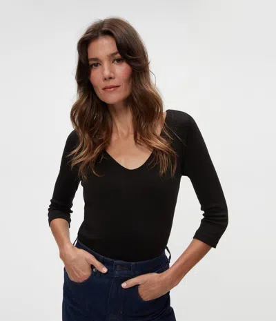 Michael Stars Angelina Shine V-neck Tee In Black