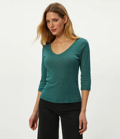 Michael Stars Angelina Shine V-neck Tee In Green