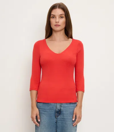Michael Stars Angelina Shine V-neck Tee In Red