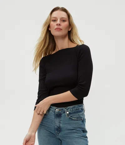 Michael Stars Asha 3/4 Sleeve Straight Neck Top In Black