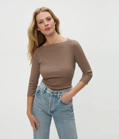 Michael Stars Asha 3/4 Sleeve Straight Neck Top In Cobblestone