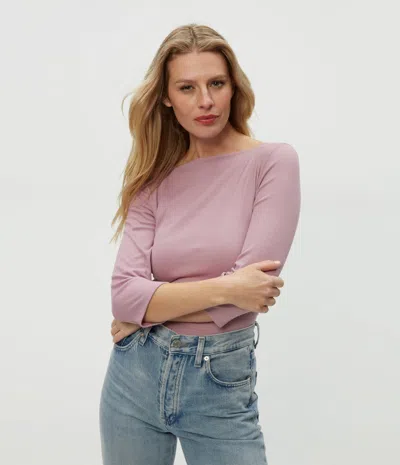 Michael Stars Asha 3/4 Sleeve Straight Neck Top In Sachet
