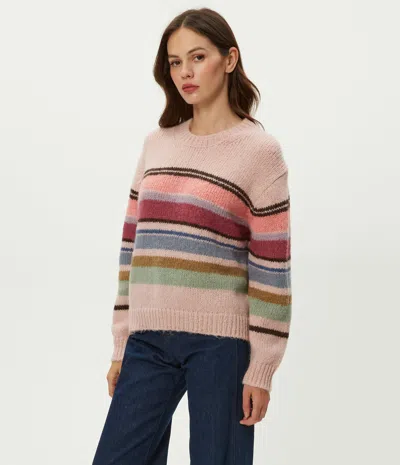 Michael Stars Aura Striped Crew Pullover In Pink
