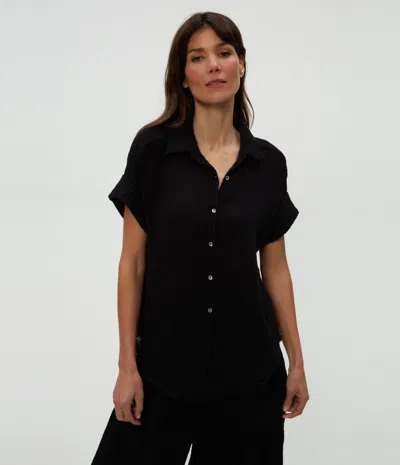 Michael Stars Bailey Gauze Button Down Shirt In Black