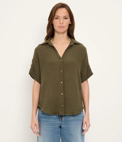 Michael Stars Bailey Gauze Button Down Shirt In Black