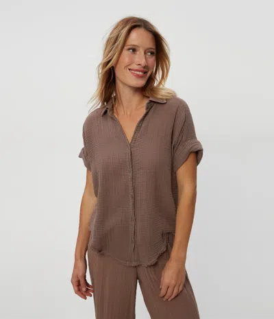 Michael Stars Bailey Gauze Button Down Shirt In Cobblestone