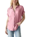 Michael Stars Bailey Gauze Button Down Shirt In Grapefruit