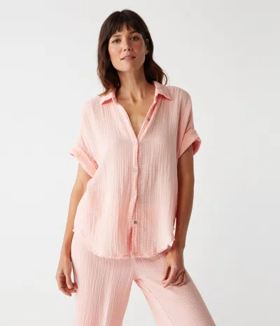 Michael Stars Bailey Gauze Button Down Shirt In Grapefruit