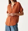 Michael Stars Bailey Gauze Button Down Shirt In Brown