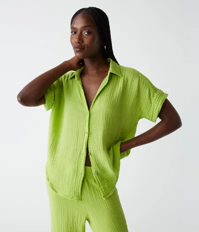 Michael Stars Bailey Gauze Button Down Shirt In Lettuce