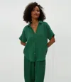 Michael Stars Bailey Gauze Button Down Shirt In Palm