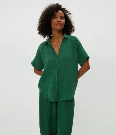Michael Stars Bailey Gauze Button Down Shirt In Palm