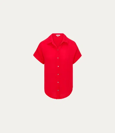 Michael Stars Bailey Gauze Button Down Shirt In Red