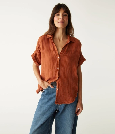 Michael Stars Bailey Gauze Button Down Shirt In Toffee