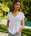 Michael Stars Tati V Neck Power Shoulder Top In Lucky