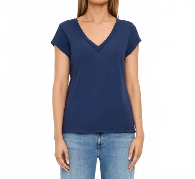 Michael Stars Baxter V-neck Raw Edge Tee In Nocturnal In Blue