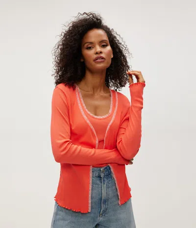 Michael Stars Beatrice V-neck Cardigan In Persimmon In Red
