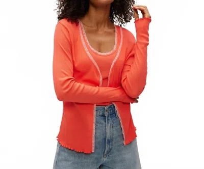 MICHAEL STARS BEATRICE V-NECK CARDIGAN IN PERSIMMON