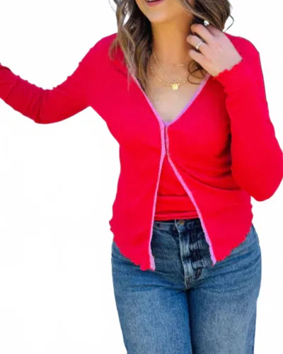 Michael Stars Beatrice V-neck Cardigan In Rumba In Red
