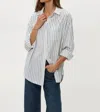 Michael Stars Beau Button Down In Navy Stripe In Grey