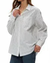 Michael Stars Beau Oversized Button Down Shirt In Navy Stripe In Blue