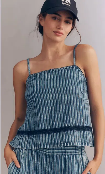 Michael Stars Bella Square Neck Tank In Indigo Stripe In Blue