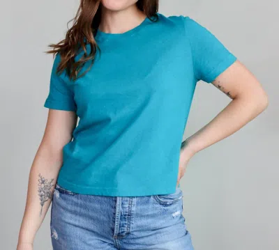 Michael Stars Blake Cropped Jersey Tee In Teal In Blue