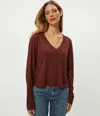 Michael Stars Patty V-neck Long Sleeve Top In Beetroot In Burgundy
