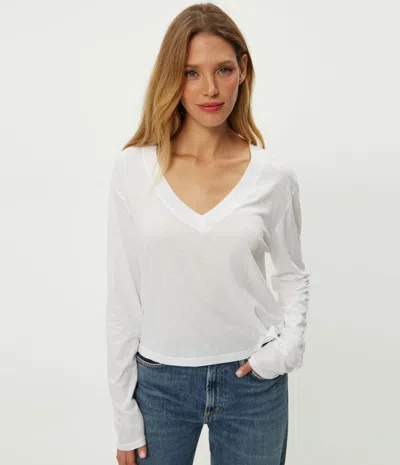 Michael Stars Brea Cropped V-neck Tee In White