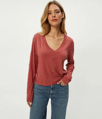 Michael Stars Brea Cropped V-neck Tee In Brown