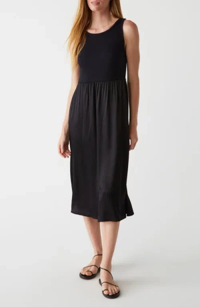 Michael Stars Bridgette Mixed Media Tank Midi Dress In Black