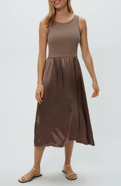 Michael Stars Bridgette Mixed Media Tank Midi Dress In Cobblestone