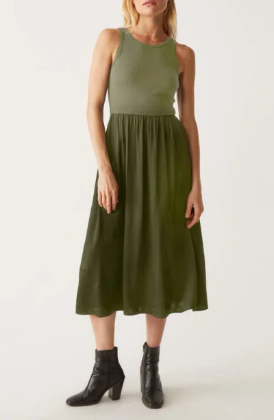 Michael Stars Bridgette Mixed Media Tank Midi Dress In Olive